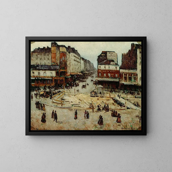 Le boulevard de Rochechouart et la rue de Clignancourt, travaux du métropolitain - Louis Braquaval — oprawiony obraz na ścianie