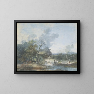 Bergère przy wodospadzie - Louis Gabriel Moreau — oprawiony obraz na ścianie