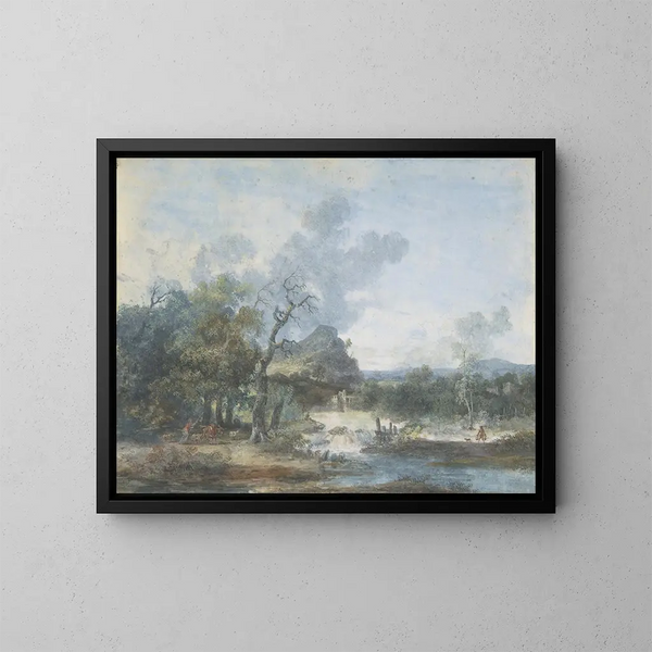 Bergère przy wodospadzie - Louis Gabriel Moreau — oprawiony obraz na ścianie