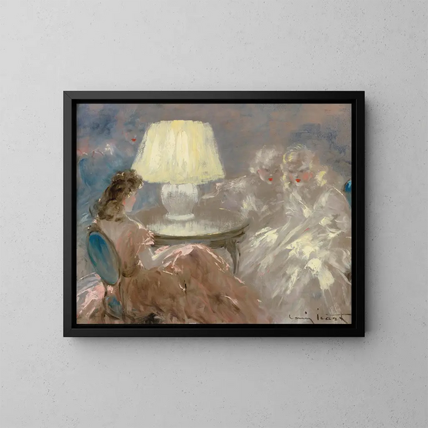 Pod lampą - Louis Icart — oprawiony obraz na ścianie