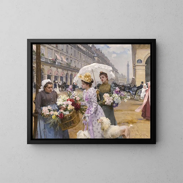 La marchande de fleurs, rue de Rivoli - Louis Marie de Schryver — oprawiony obraz na ścianie