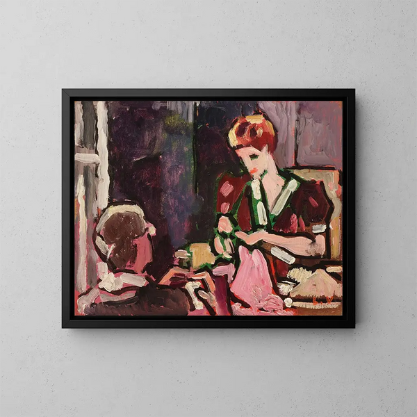 Młoda kobieta szyjąca - Louis Valtat — oprawiony obraz na ścianie