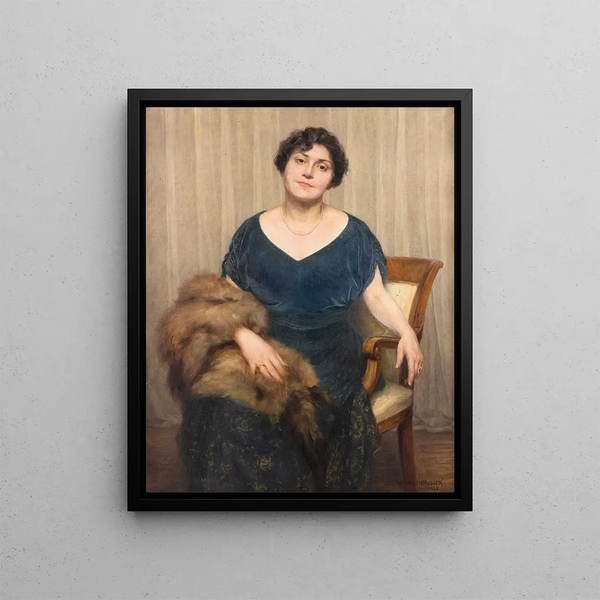Louis Weissenbacher - Dame in blauem Kleid und Fuchsfell.webp