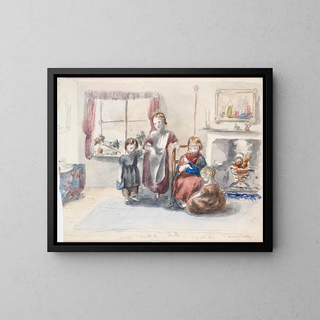 Louisa Taylor - Four Children in an Interior with a Kettle Boiling on an Open Fire.webp