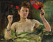 Dziewczyna z wachlarzem i goździkami - Lovis Corinth — widok dzieła