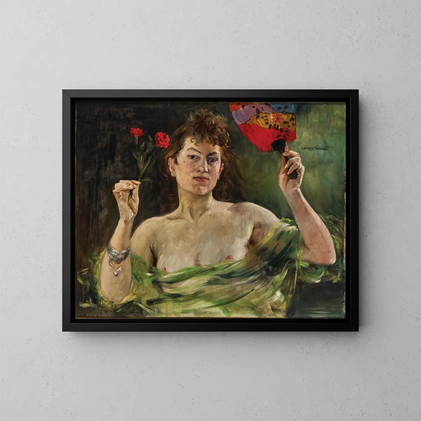 Dziewczyna z wachlarzem i goździkami - Lovis Corinth — oprawiony obraz na ścianie