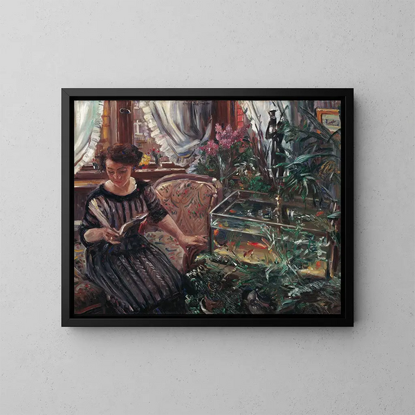 Dama przy basenie z rybami - Lovis Corinth — oprawiony obraz na ścianie