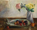 Martwa natura z kwiatami w wazonie, muszlą i owocami - Lovis Corinth — widok dzieła