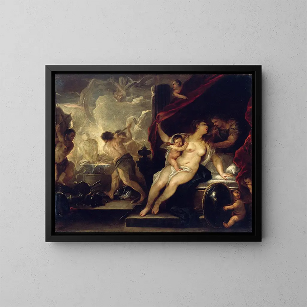 Wenus, Mars i kuźnia Wulkana - Luca Giordano — oprawiony obraz na ścianie