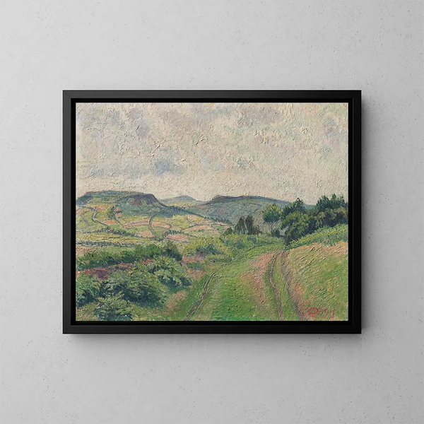 Płaski krajobraz pagórkowaty - Lucien Pissarro — oprawiony obraz na ścianie