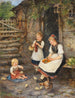 Trzy dziewczynki w tradycyjnych strojach Schwälmer - Ludwig Blume-Siebert — widok dzieła