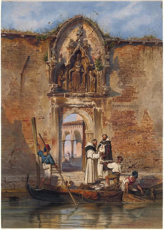 Ludwig Johann Passini - Monks Buying Fish before the Portal of the Madonna della Misericordia.webp