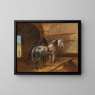 Ludwig Kbler - Zwei Pferde im Stall.webp