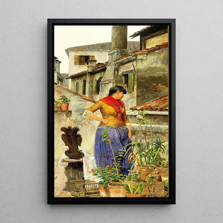 Luigi Pastega - A Young Venetian Woman On A Roof Terrace.webp