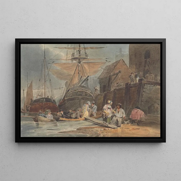 Luke Clennell - Ships at Wharf with Passengers Disembarking.webp