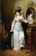 Elegancki Obraz z psem - Madeleine Jeanne Lemaire — widok dzieła
