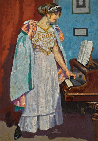 Malcolm Drummond - Zina Ogilvie the artists wife at the piano.webp