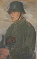 Żołnierz z stalową hełm i maską gazową po 1914 roku - Maria Marga Thomas — widok dzieła