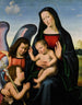 La Vierge à l'Enfant avec le jeune saint Jean-Baptiste et un ange - Mariotto Albertinelli — widok dzieła