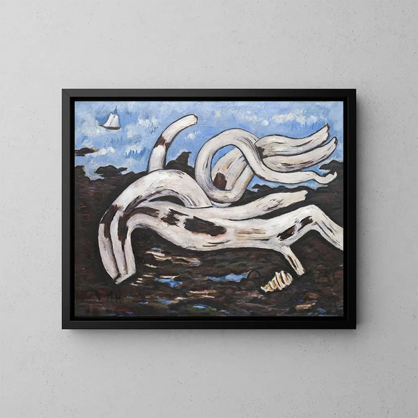 z pływającym drewnem na rzece Bagaduce - Marsden Hartley — oprawiony obraz na ścianie