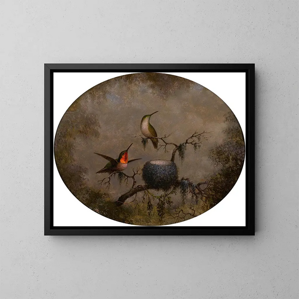 Kolibry i ich gniazdo - Martin Johnson Heade — oprawiony obraz na ścianie