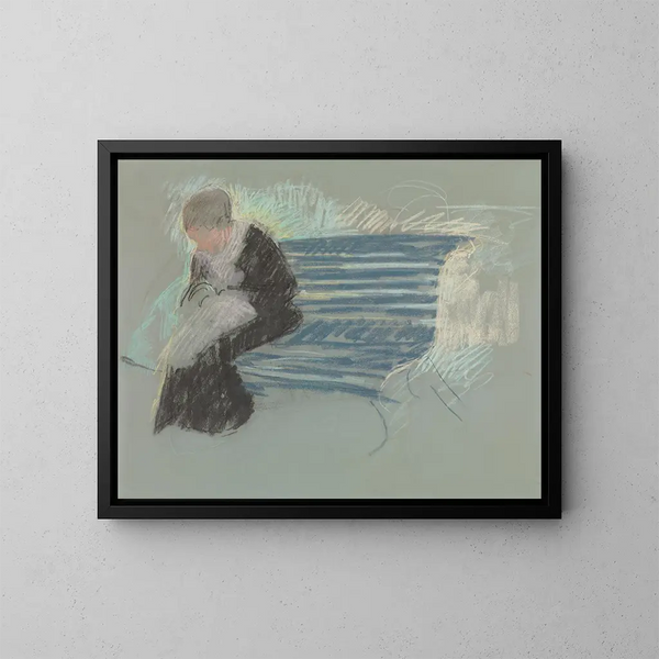 Kobieta na ławce - Mary Cassatt — oprawiony obraz na ścianie