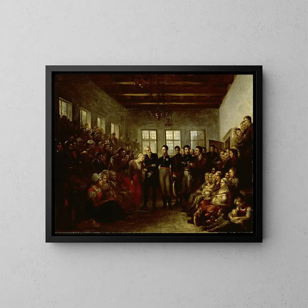 Le prince d'Orange odwiedzający ofiary powodzi w sierocińcu kapelanów w Amsterdamie 14 lutego 1825 - Mattheus Ignatius van Bree — oprawiony obraz na ścianie