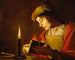 Młody mężczyzna czytający przy świetle świecy - Matthias Stom — widok dzieła