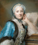 Portret Anne-Jeanne Cassanéi de Mondonville – Maurice Quentin de La Tour — muzyczka w niebieskiej sukni przy klawesynie