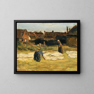 Zaułek wioski z pralnią - Max Liebermann — oprawiony obraz na ścianie