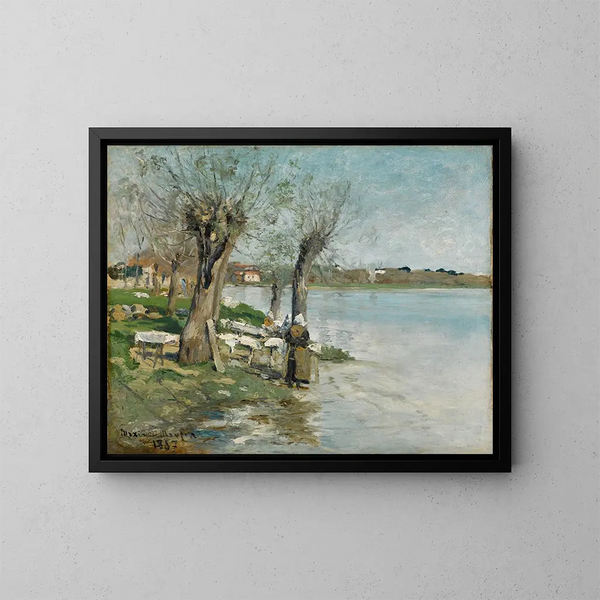 Lavandières nad rzeką w pobliżu Nantes - Maxime Maufra — oprawiony obraz na ścianie