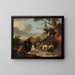 Un grue sarus, un flamant rose, un dindon sauvage en bronze, deux poules de Padoue, un coq de jeu en argent et un huphe dans un paysage - Melchior d'Hondecoeter — oprawiony obraz na ścianie