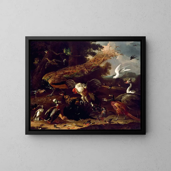 Le corbeau exposé - Melchior d'Hondecoeter — oprawiony obraz na ścianie