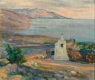 Menci Clement Crni - An Evening Coastal Landscape with Chapel.webp