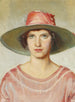 Portret dziewczyny w jaskrawoczerwonej sukni i słomkowym kapeluszu z czerwonym wstążką - Michael Ancher — widok dzieła