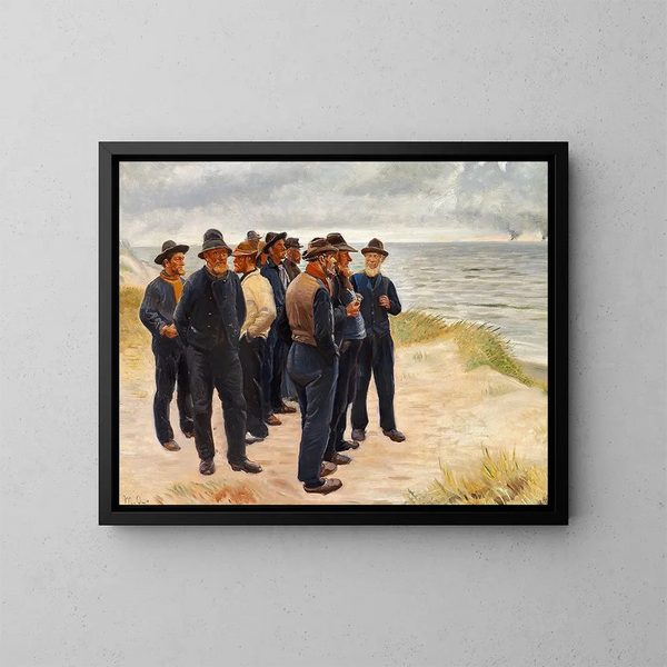 Rybacy ze Skagen patrzący na morze - Michael Ancher — oprawiony obraz na ścianie