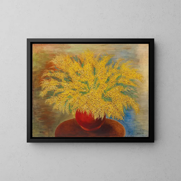 Bukiet mimosy w czerwonym dzbanku - Moïse Kisling — oprawiony obraz na ścianie