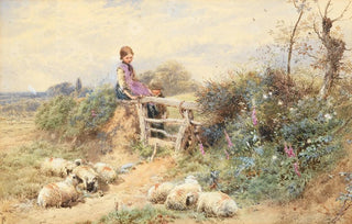 Myles Birket Foster - Minding sheep.webp
