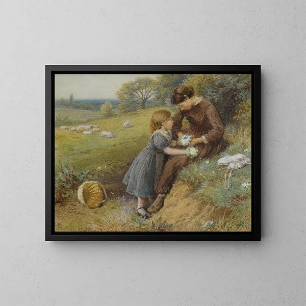 Pierwiosnki - Myles Birket Foster — oprawiony obraz na ścianie