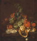 Martwa natura z cytrynami, ostrygami, winogronami i motylami na parapecie - Cornelis de Heem — widok dzieła