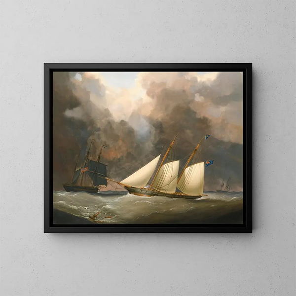 Le match des mille guinées entre la brigantin Water Witch d'Henry Bradley et le schooner Galatea de Lord Belfast - Nicholas Matthew Condy — oprawiony obraz na ścianie