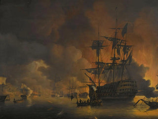 Nicolaas Baur - The fire on the Wharves of Algiers shortly after the commencement of the Bombardment by the AngloDutch Fleet 27 August 1816.webp