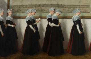 Nicolaas van der Waay - Amsterdamse weesmeisjes in een gang voor een stadsprofiel van Amsterdam.webp