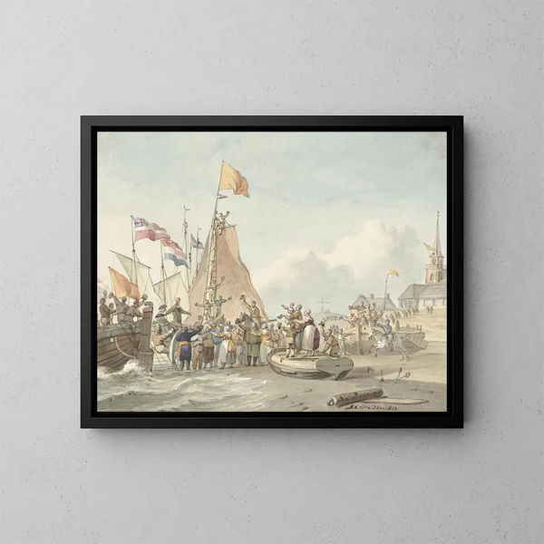 Przybycie księcia Willema Fréderika do Scheveningen, 30 listopada 1813 - Nicolaes Lodewick Penning — oprawiony obraz na ścianie