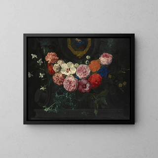 Nicolaes Van Verendael - A Garland Of Flowers Surrounding A Cartouche With The Virgin And Child.webp