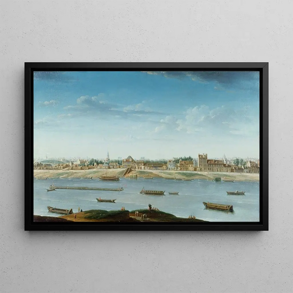 Le Port Saint-Bernard widziany z Arsenal - Nicolas Jean-Baptiste Raguenet — oprawiony obraz na ścianie