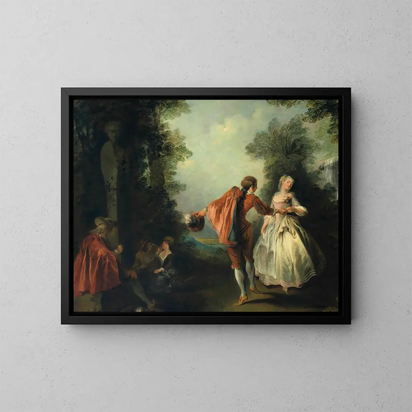 Eleganckie figury w lesistym krajobrazie - Nicolas Lancret — oprawiony obraz na ścianie