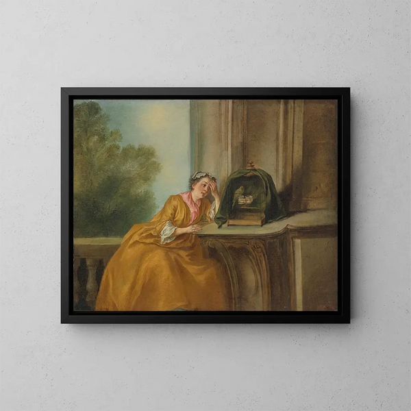 L'oiseau en cage - Nicolas Lancret — oprawiony obraz na ścianie