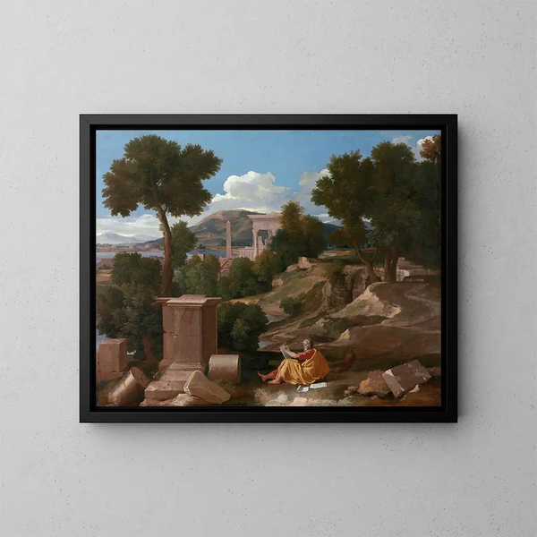 pejzaż z świętym Janem na wyspie Patmos - Nicolas Poussin — oprawiony obraz na ścianie