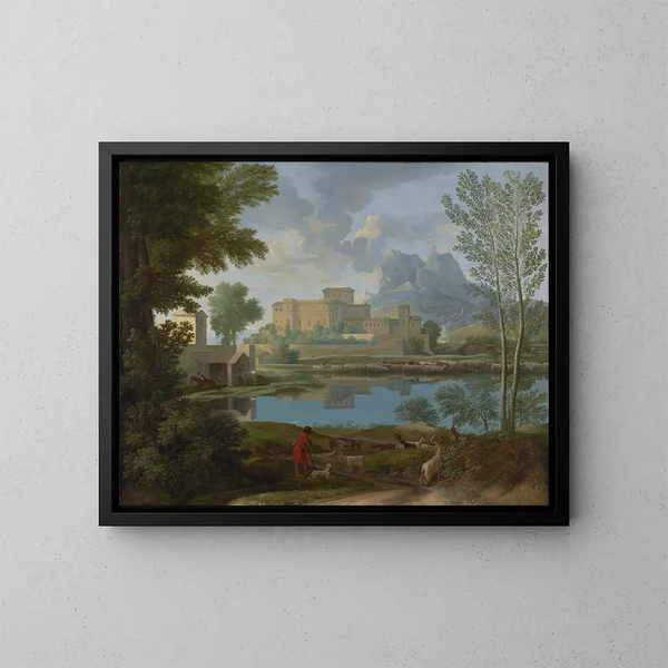 pejzaż z spokojem - Nicolas Poussin — oprawiony obraz na ścianie